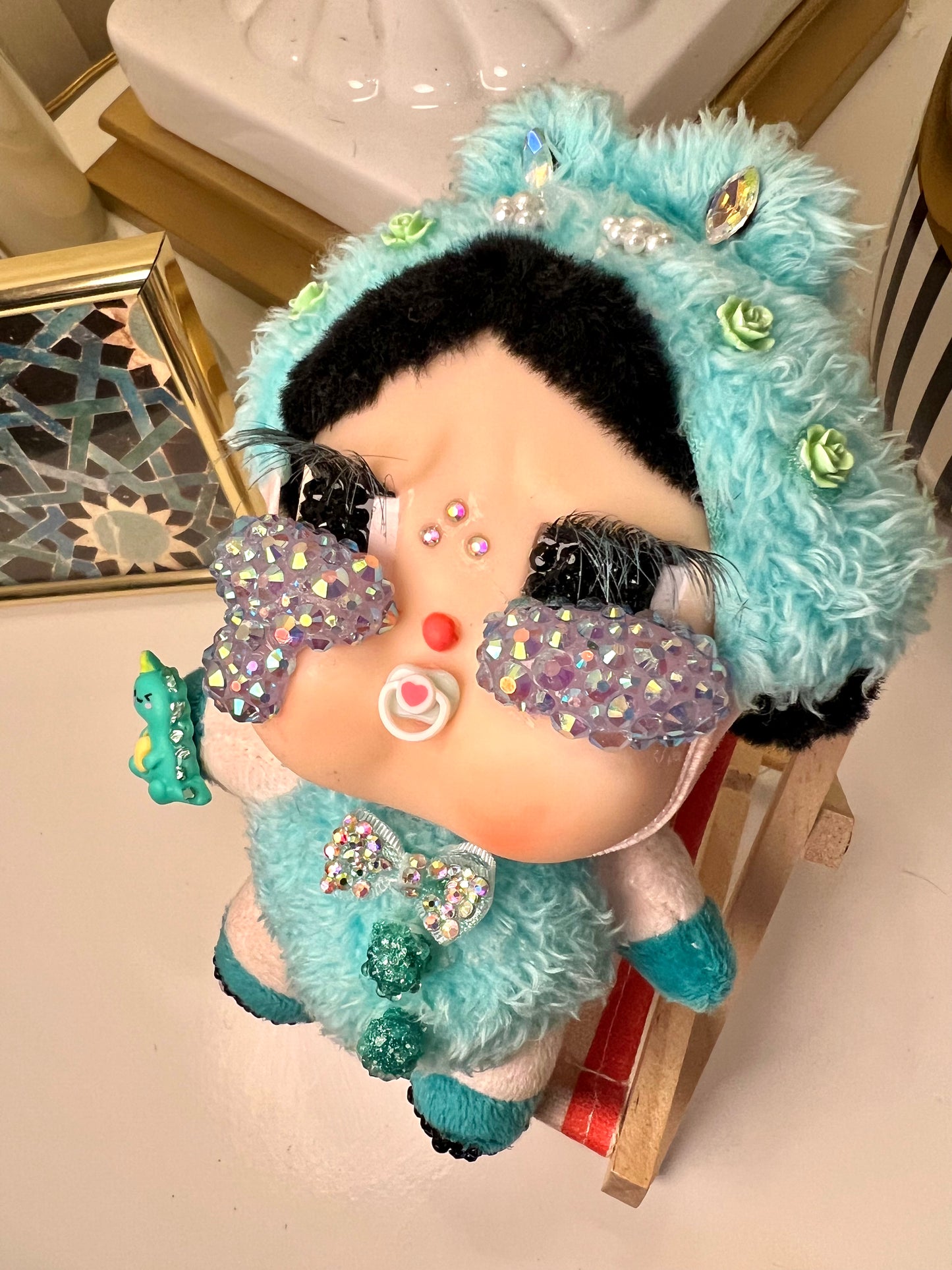 Bedazzled crybaby FROG, Pop Mart Collectibles, Crying Again Series