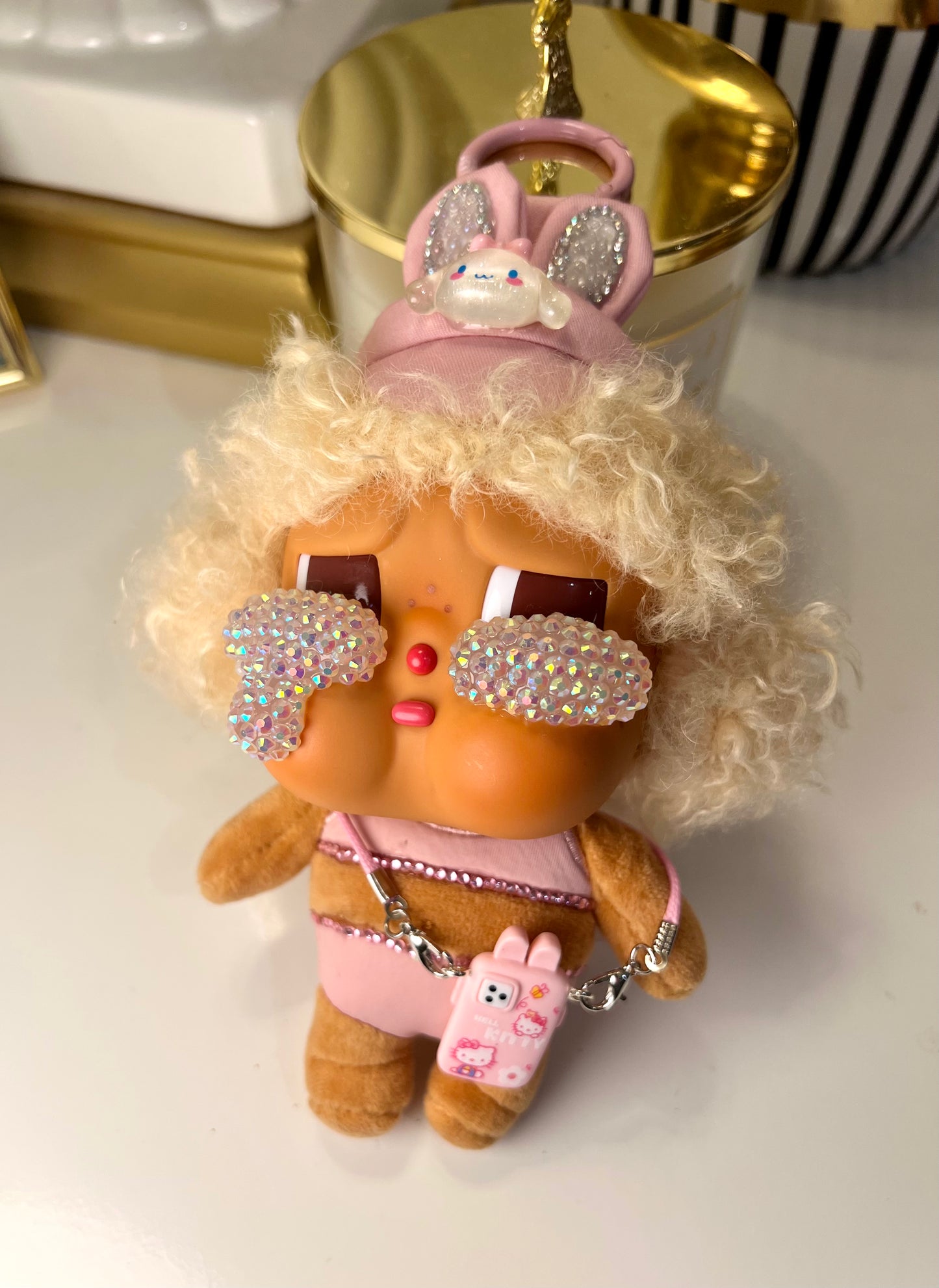 {{ product_title }} | custom design by CredenzArt. Bedazzled tears and rhinestones, handmade gift for pop mart fans