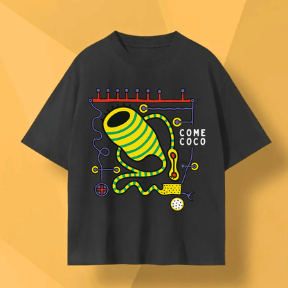 Faux Naive T-shirt featuring Come Coco Abstract Design by CredenzArt, colorful surreal techno-organic art.