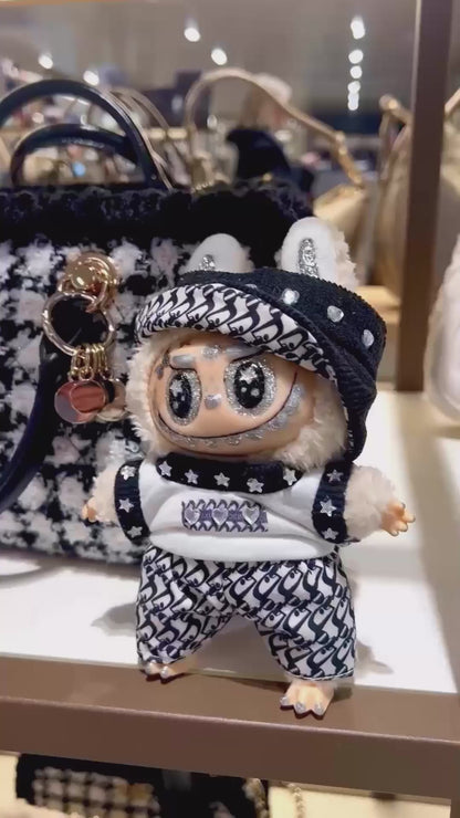 Poupée en peluche Labubu Cameraman - Mode éblouie à la main - Jouet unique Lafufu (noir/blanc)