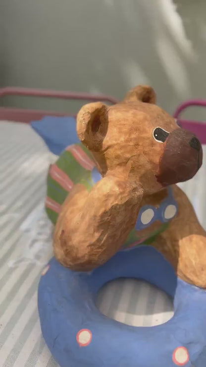 Vintage Paper Mache Bear Figurine: 1980s Nautical Folk Art Sculpture