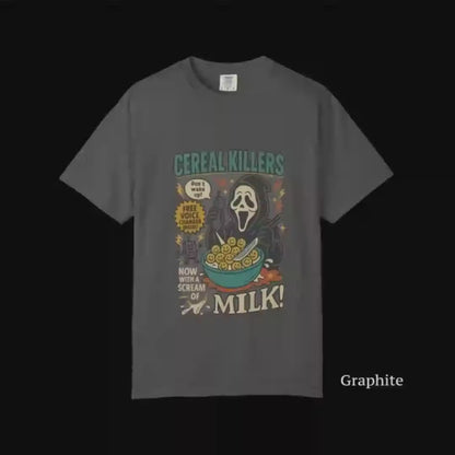 Camiseta gráfica de la película Scream: camiseta de terror retro de los asesinos de cereales