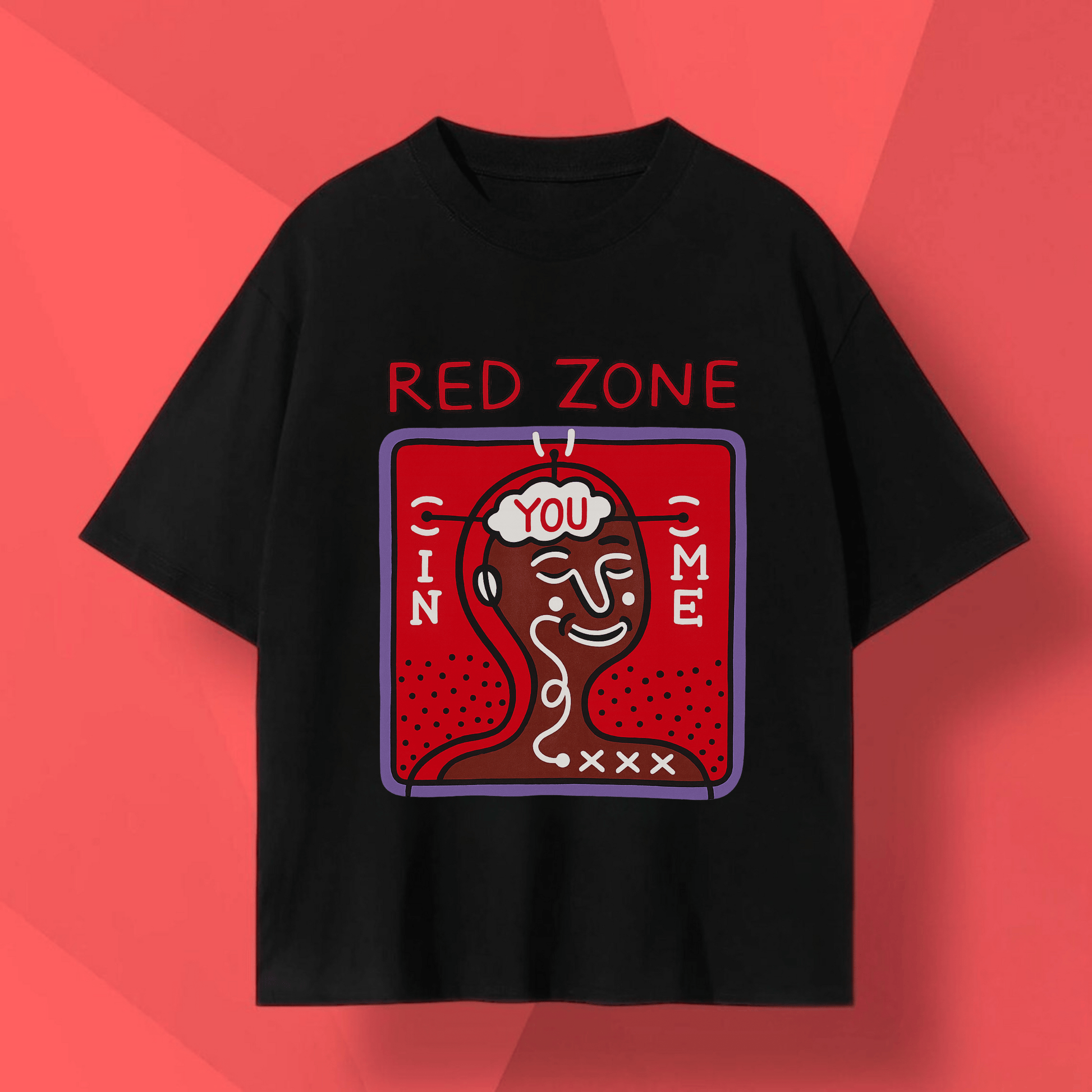 Barcelona grafic tee featuring a bold Red Zone graphic with the words You in Me on a black t-shirt.