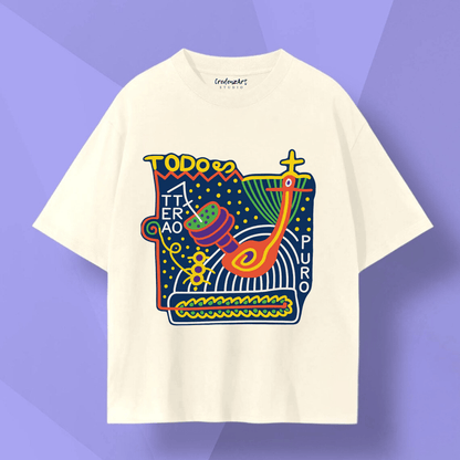 TODO ES UN TEATRO Shirt featuring bold graphic design on a softstyle T-shirt in vibrant colors.